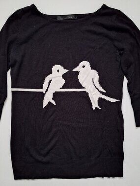 89th & Madison Black and White Birds Sweater